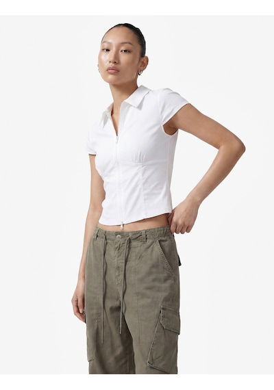 Koton Slim Fit Kısa Kollu Klasik Yaka Fermuarlı Crop Gömlek Beyaz 6sal60184ıw