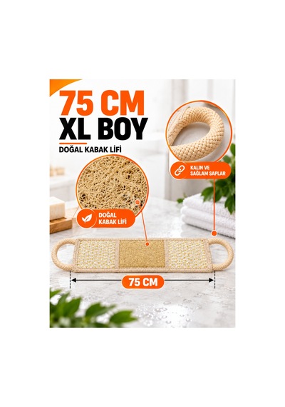Doğal Kabak Sırt Kesesi Xl 75 Cm Saplı Banyo Ve Duş Kesesi, Kabak Lifli Vücut Peeling Kesesi