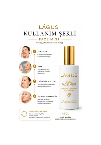 Lágus Gül Mayalı Nemlendirici ve Canlandırıcı Yüz Spreyi 100 ML