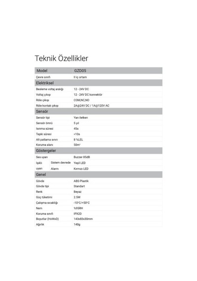 Eds Gzd05 Doğalgaz Ve Lpg Duyarlı Gaz Dedektörü 12v Adaptör İle Çalışır