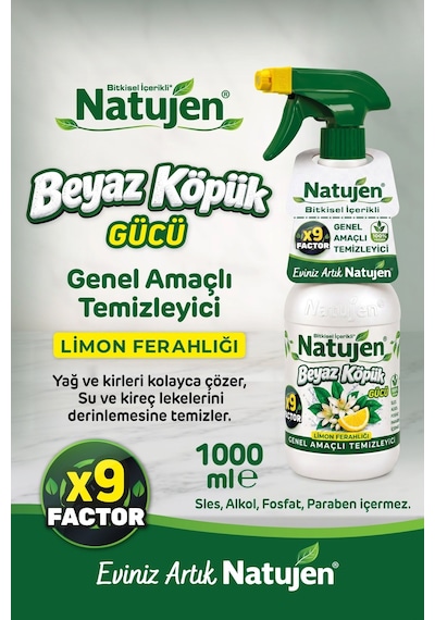 Natujen Genel Amaçlı Temizleyici Beyaz Köpük Gücü Limon Ferahlığı X9 Factor 1000 Ml.