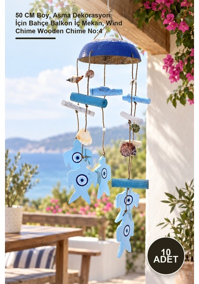 10 Adet Ahşap Rüzgar Çanı 50 Cm Boy, Asma Dekorasyon İçin Bahçe Balkon İç Mekan, Wind Chime Wooden Chime No:4 Sarı