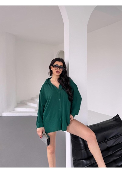Paw Garage Kadın Flory Ayrobin Oversize Tek Cep Gömlek Yeşil