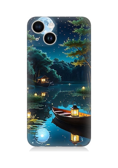 Apple Uyumlu iPhone 13 Uyumlu Ay Işığında Göl Desenli Silikon Kılıf -