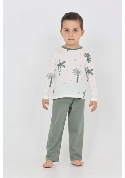 Toontoy Kids Toontoy Erkek Çocuk Palmiye Baskılı Pijama Takım Koyu Yeşil