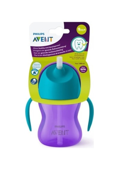 200 Ml Renkli Ergonomik Pipetli Bardak - 9+ Ay İçin Bpa İçermez Açık Mavi