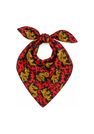 Herşeynota 10 Lu Kırmızı Siyah Ejderha Desenli %100 Pamuk Fular Bandana 52x52 Cm Unisex Çok Renkli