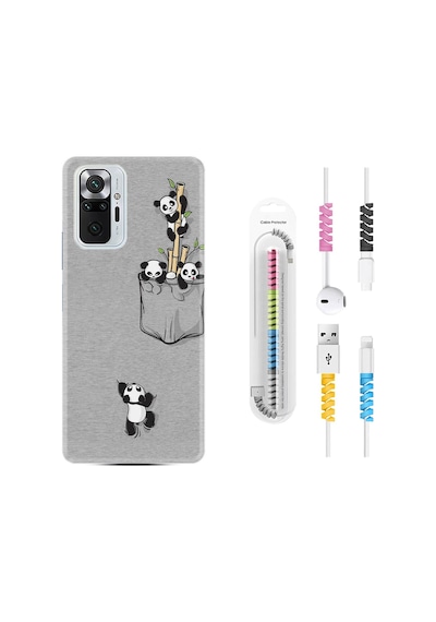 Xiaomi Redmi Note 10S Kılıf +Kablo Koruyucu Pandalar 1798