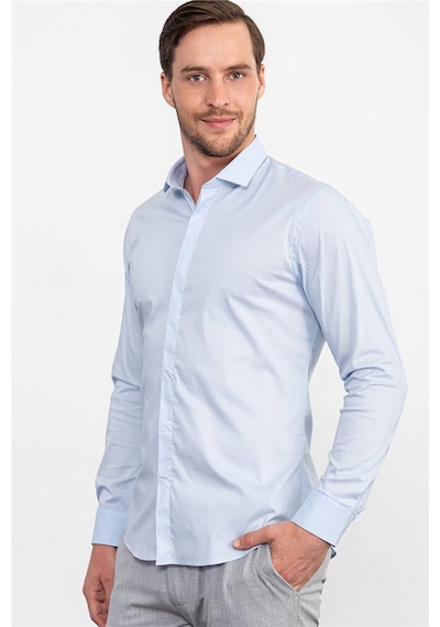Tudors Süper Slim Fit Dar Kesim Erkek Gömlek-15232 Mavi