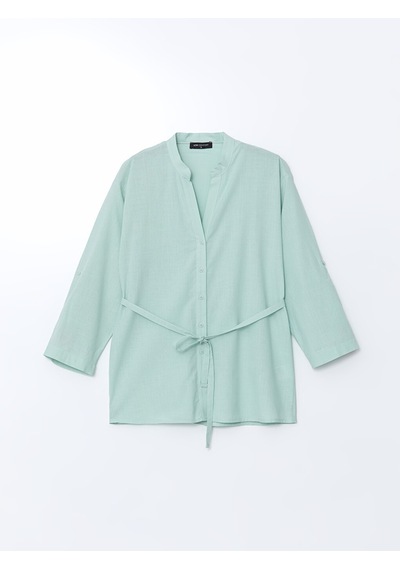 Lcw Comfort Yeşil Kaçık Yaka Oversize Poplin Kadın Bluz