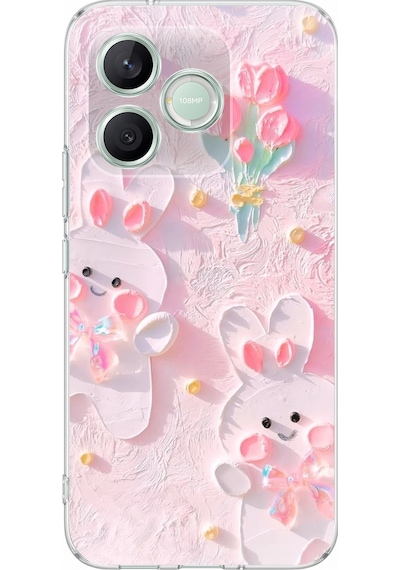 Honor 600 Lite Uyumlu Sevimli Tavşanlar Baskılı Silikon Kılıf Renkli