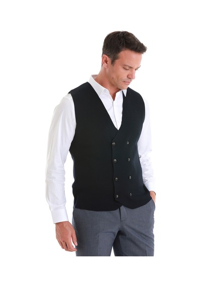 Hatemoğlu Lacivert Regular Fit Düz Kruvaze Triko Yelek 34171023a001 005