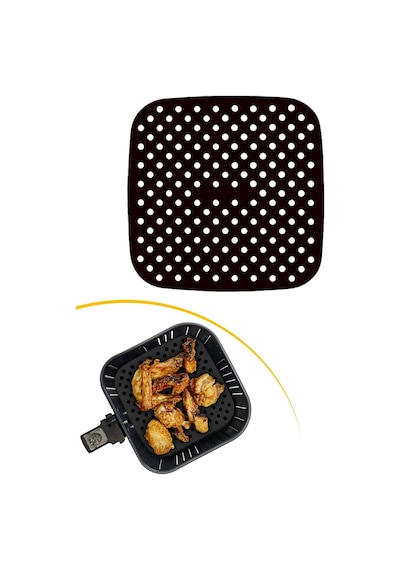 Buradabuldun Siyah Isıya Dayanıklı Yıkanılabilir Silikon Fırın Ve Airfryer Kare Model Pişirme Matı 21,5 Cm