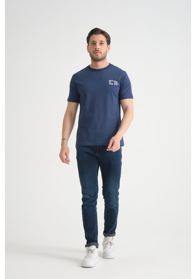 Shooter Sportwear Shooter Erkek Pamuklu T-shirt Premium Kalite Minimal Tasarım Regular Kalıp İndigo