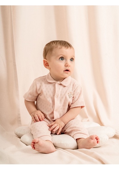 Kidaxi Jakarlı Bebe Yakalı 2li Bebe Takımı Pudra