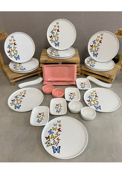 Keramika Takım Kahvaltı Nordıc Dance Of Butterfly Pembe Beyaz