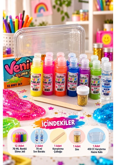 Venino Mega Slime Yapım Seti Kırmızı - Mavi - Pembe - Yeşil - Sarı