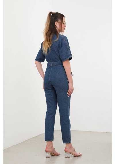 Banny Jeans Kadın Yarasa Kol Jean Tulum Koyu Mavi 001 Koyu Mavi Xs