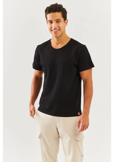 Erkek Oversize Rahat %100 Pamuklu Penye Bisiklet Yaka Kısa Kol Basic T-shirt Classic Collection Siyah