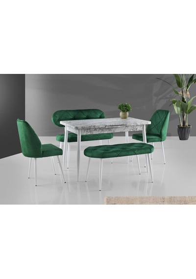 Ay Masa Ve Sandalye Bench Takımı, Yeşil Beyaz, 120x70 Beyaz