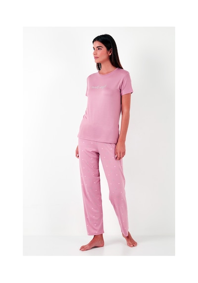 Lela Regular Fit Bisiklet Yaka Kısa Kollu Bayan Pijama Takımı 65750107 Pudra