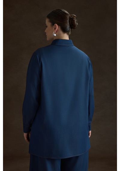 Aker İndigo Denim Görünümlü Viscon Tunik İndigo İndigo
