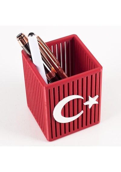 Kırmızı Beyaz 3d Türk Bayrağı Kalemlik Ofis Masa Üstü Aksesuar İş Yeri Hediyesi