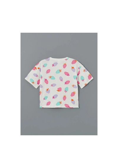 LC Waikiki Lcw Kids Ekru Bisiklet Yaka Kız Çocuk Şortlu Pijama Takımı Ecru Prınted
