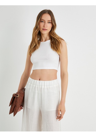 Koton Basic Crop Atlet Halter Yaka Pamuklu Beyaz 2sak10413ek