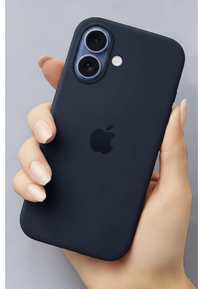 Iphone 16 Uyumlu Kılıf Logolu Lansman Soft Yumuşak Içi Kadife Silikon Kapak Lacivert
