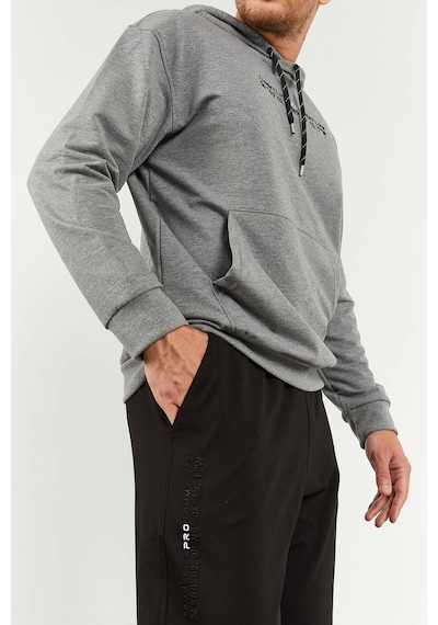 Tommy Life Gri Melanj - Siyah Kapüşonlu Kanguru Cep Lastik Paça Erkek Oversize Eşofman Takımı - 85117 Gri - Siyah