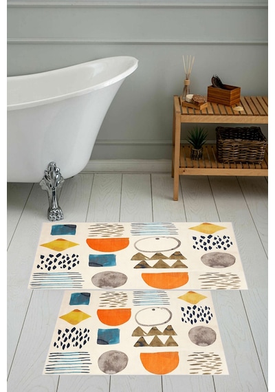 Eliana Home Dijital Baskı 2'li Banyo Paspas Takımı Lna5-0588 100x60 Ve 60x50 Cm Turuncu