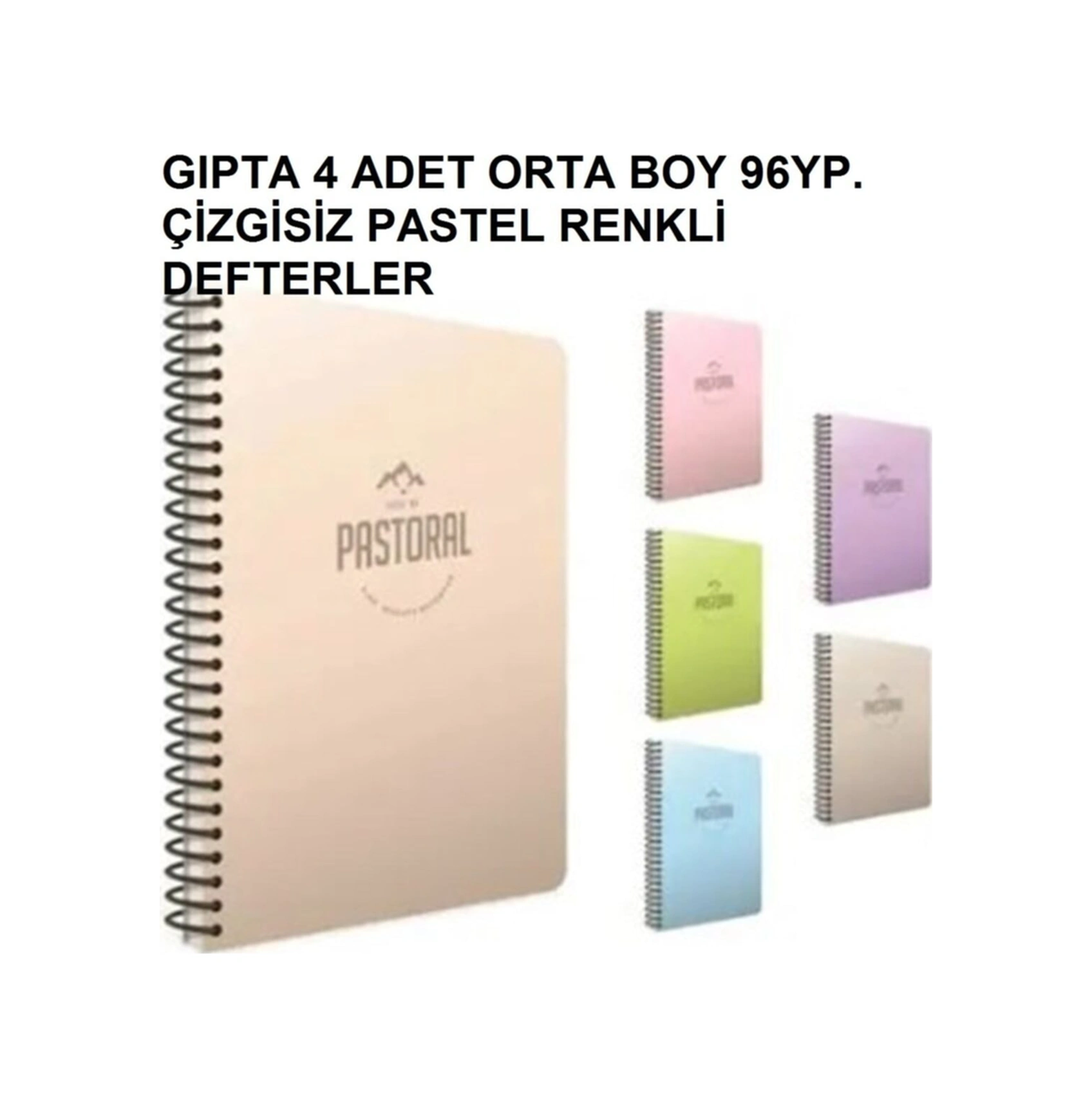 Pastoral Orta Boy 96yp. Çizgisiz 4 Adet Pastel Renkli Defterler