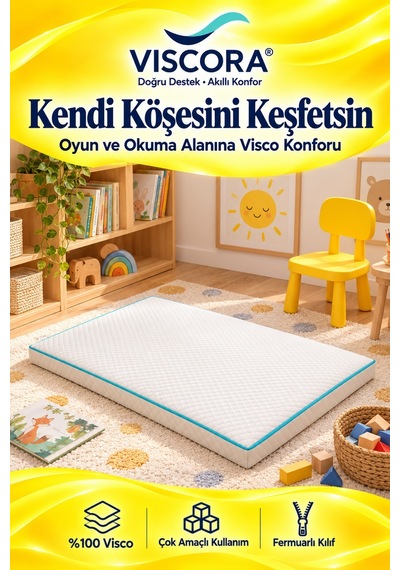 Vıscora Çok Amaçlı Visco Yer Minderi Çocuk Oyun ve Okuma Köşesi İçin Fermuarlı 70 90 5 Cm