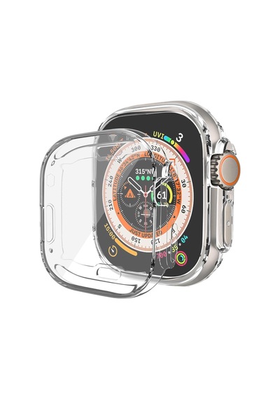 Apple Watch Ultra 2 Kılıf 360 Full Round Soft Silicone Şeffaf Watch Ultra 2 İle Uyumlu Kordon - Şeffaf Çok Renkli