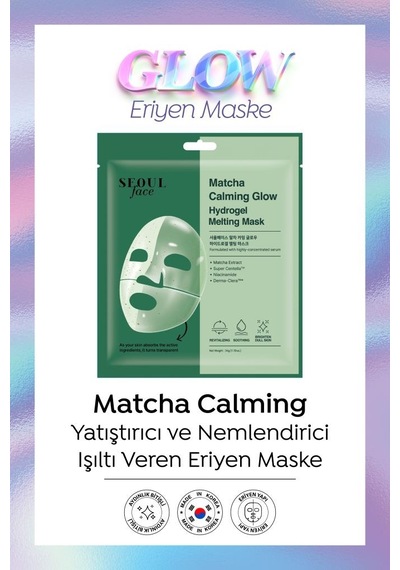 Dermal Seoul Face Matcha Yatıştırıcı Işıltı Veren Eriyen Glow Hidrojel Kore Maskesi 34 Gr 10 Adet