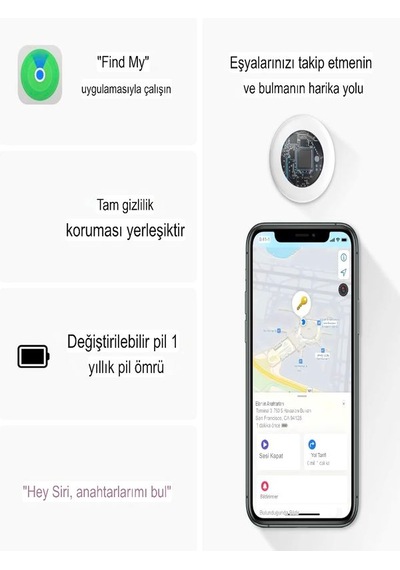 Mfi Apple Uyumlu iPhone iPad Mac Find My Sertifika Akıllı Takip Cihazı