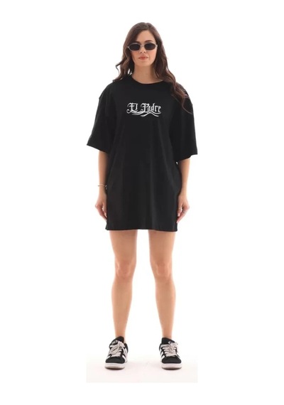 Zenna Tarz Unisex Bisiklet Yaka Baskılı Oversize T-shirt - Siyah