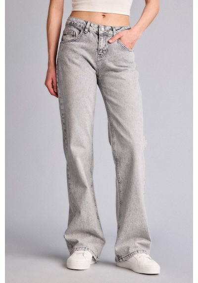 Defacto Bootcut Düşük Bel Uzun Jean Yıkamalı Pantolon H0137ax26spnm55 Gri-nm55