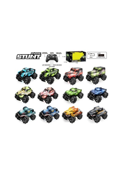 Stunt 4x4 Işıklı Araba - Uzaktan Kumandalı Full Fonksiyon Şarjlı 2.4g , Beyaz-yeşil Genel