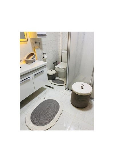 Jüt,hasır,6 Li,banyo Paspas Takımı,bohem Tarzı Banyo Takımı,iskandinav Paspas/sepet Krem Gri Krem Gri