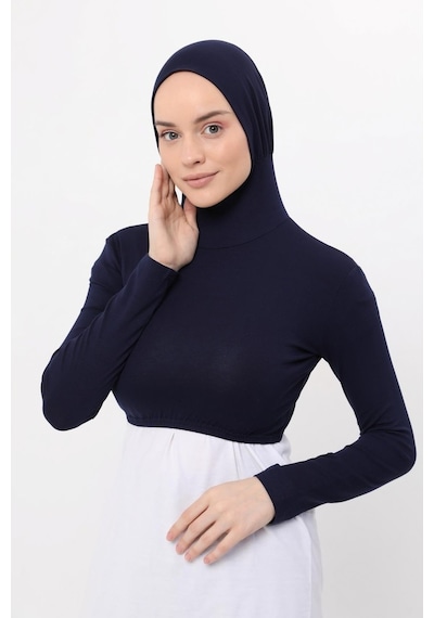 Altobeh Uzun Kollu Boyunluklu Boneli Yarım Body Lacivert Çok Renkli