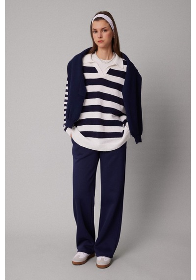 Defacto Regular Fit Çizgili Polo Yaka Tişört Tunik C2850AX24SPNV243 Lacivert