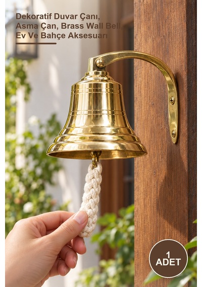 1 Adet Pirinç Duvara Asmalı Çan Dekoratif Duvar Çanı, Asma Çan, Brass Wall Bell, Ev Ve Bahçe Aksesuarı Ahşap