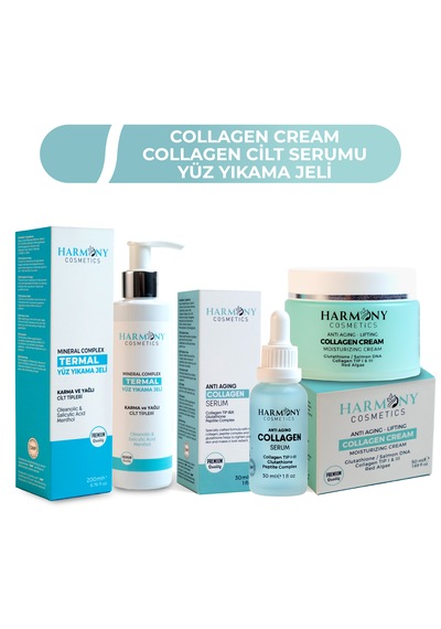 Kolajen Krem + Kolajen Serum + Termal Yüz Yıkama Jeli 3'lü Bakım Seti