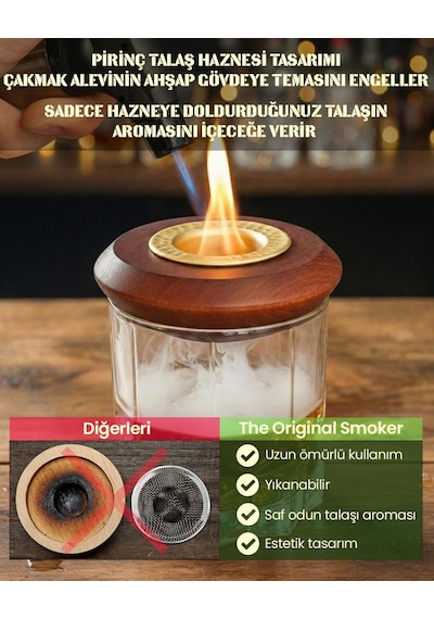 Tr Lüx Kutulu Hediyelik Viski Tütsüleme Seti / 1 Adet Smoker / 1 Adet Viski Bardağı / 6 Adet Viksi Taşı/torch Ça Diğer