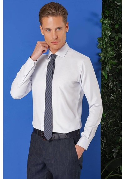 Efor Gk 719 Slim Fit Dokulu Pamuklu Klasik Mavi Gömlek Mavi