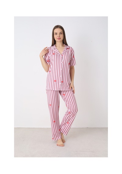 Elitol Bamboo Örme Kadın Düğmeli Pijama Takımı Desenli-13