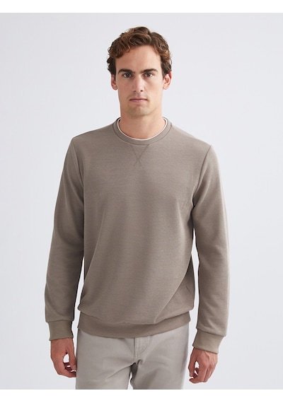 Lcwaıkıkı Classic Kahverengi Bisiklet Yaka Uzun Kollu Erkek Sweatshirt
