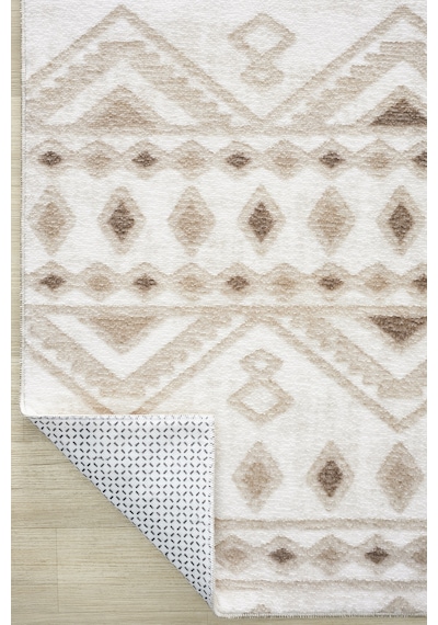 Raschel Carpet Premium Etnik Bej Yıkanabilir Leke Tutmaz Modern Kaymaz Taban Halı Çok Renkli